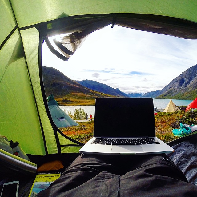 Laptop inside tent